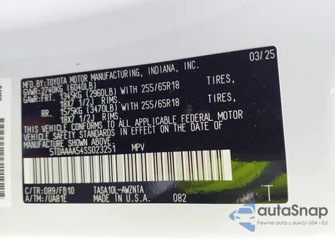 2025 Toyota Grand Highlander Le z USA, uszkodzony, nr VIN 5TDAAAA54SS023251